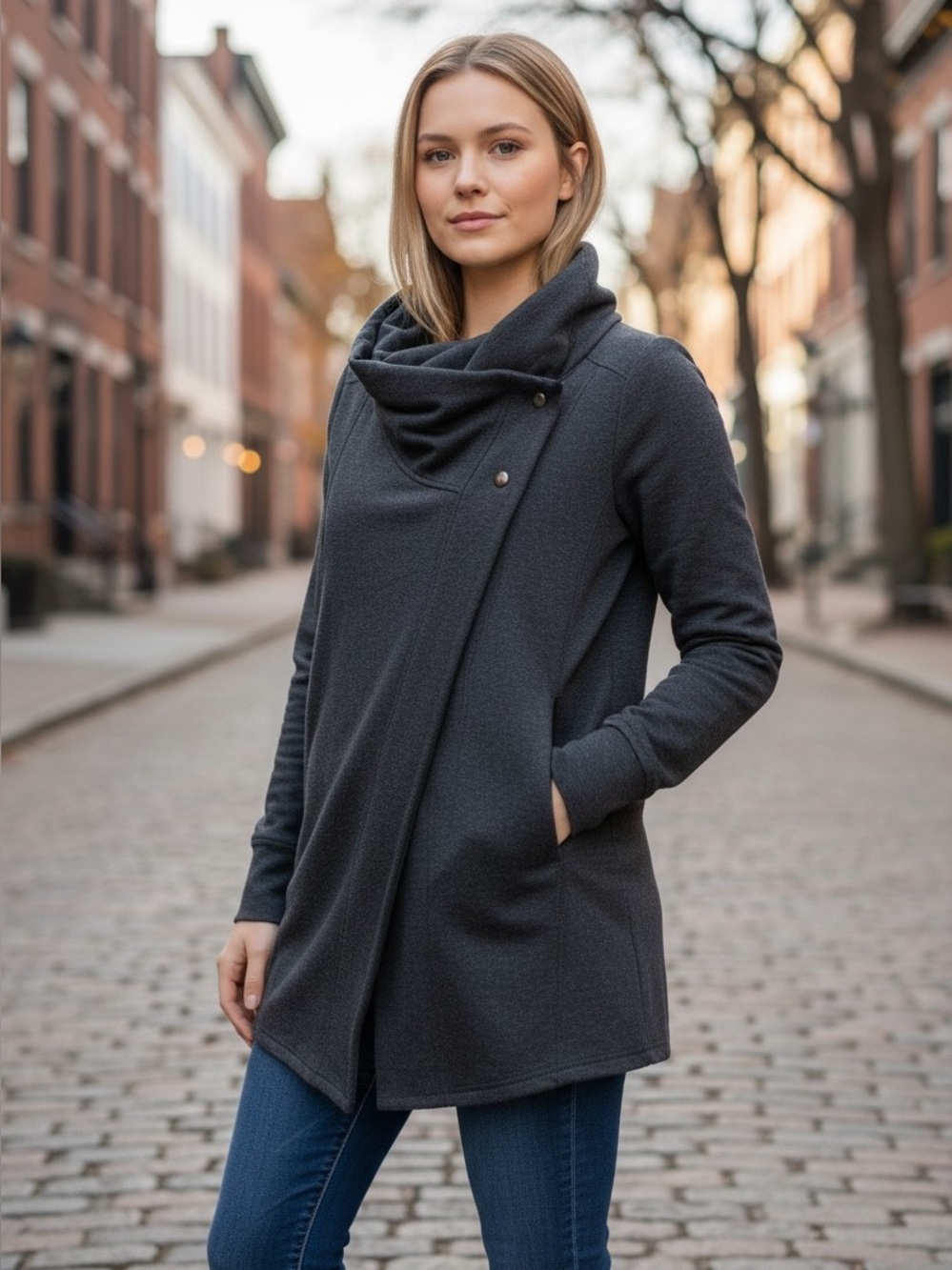 Phoenix Charcoal Florence Cozy Draped Cowl-Neck Wrap Top Size XL NWT